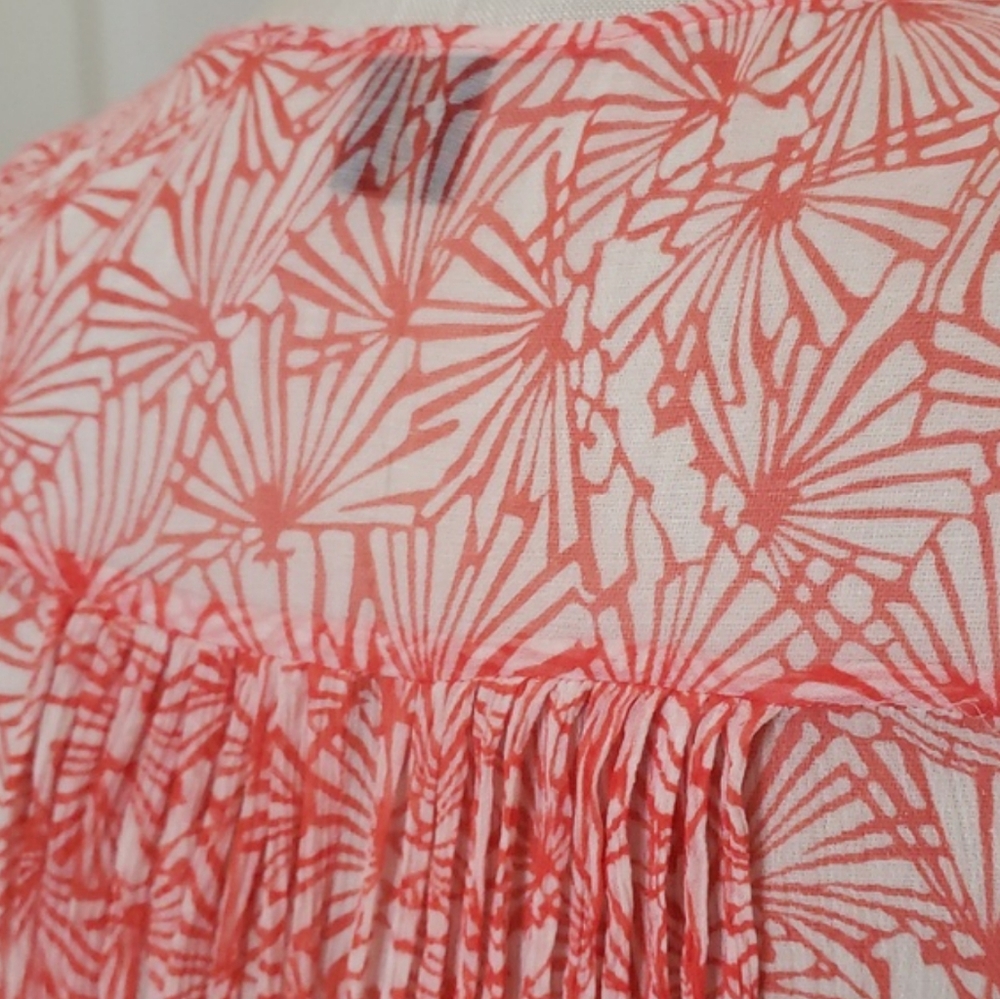 Juicy Couture 100% Silk Coral Orange Cream Floral Pleated Tank Blouse Size 2 XS - Picture 10 of 11